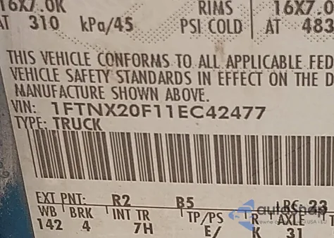 2001 Ford F-250 Lariat/Xl/Xlt z USA, uszkodzony, nr VIN 1FTNX20F11EC42477